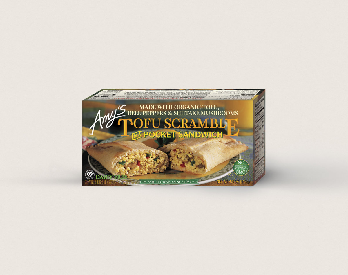 Amy's Kitchen Dairy free tofu scramble sandwhich, vegan tofu scramble